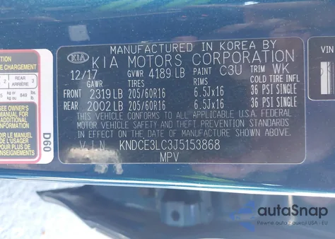 2018 Kia Niro Ex из США, поврежденный, VIN KNDCE3LC3J5153868